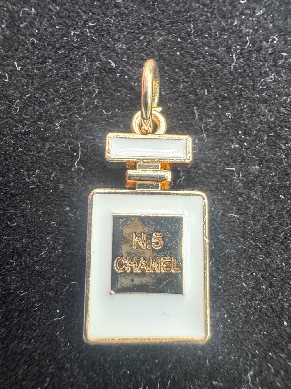 Charm  White enamel and Gold tone Perfume Bottle Necklace Charm